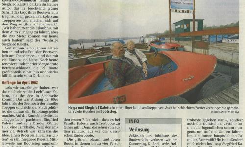 2012 50 Jahre besteht der Bootsverleih. Das nahm sich die Rhenische Post zum Anlass, einen Artikel über uns zu verfassen. Der Bootsverleih als Lebensaufgabe.